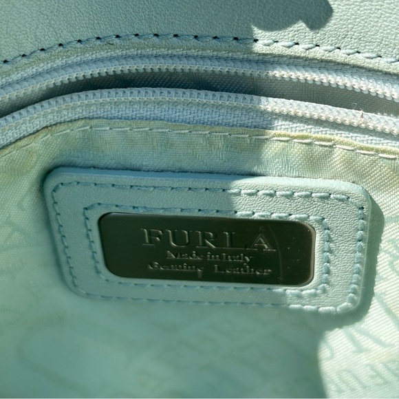 Furla Greta GUC+ Vintage Aqua Leather Double Handle Y2K Satchel Shoulder Bag - Picture 10 of 12